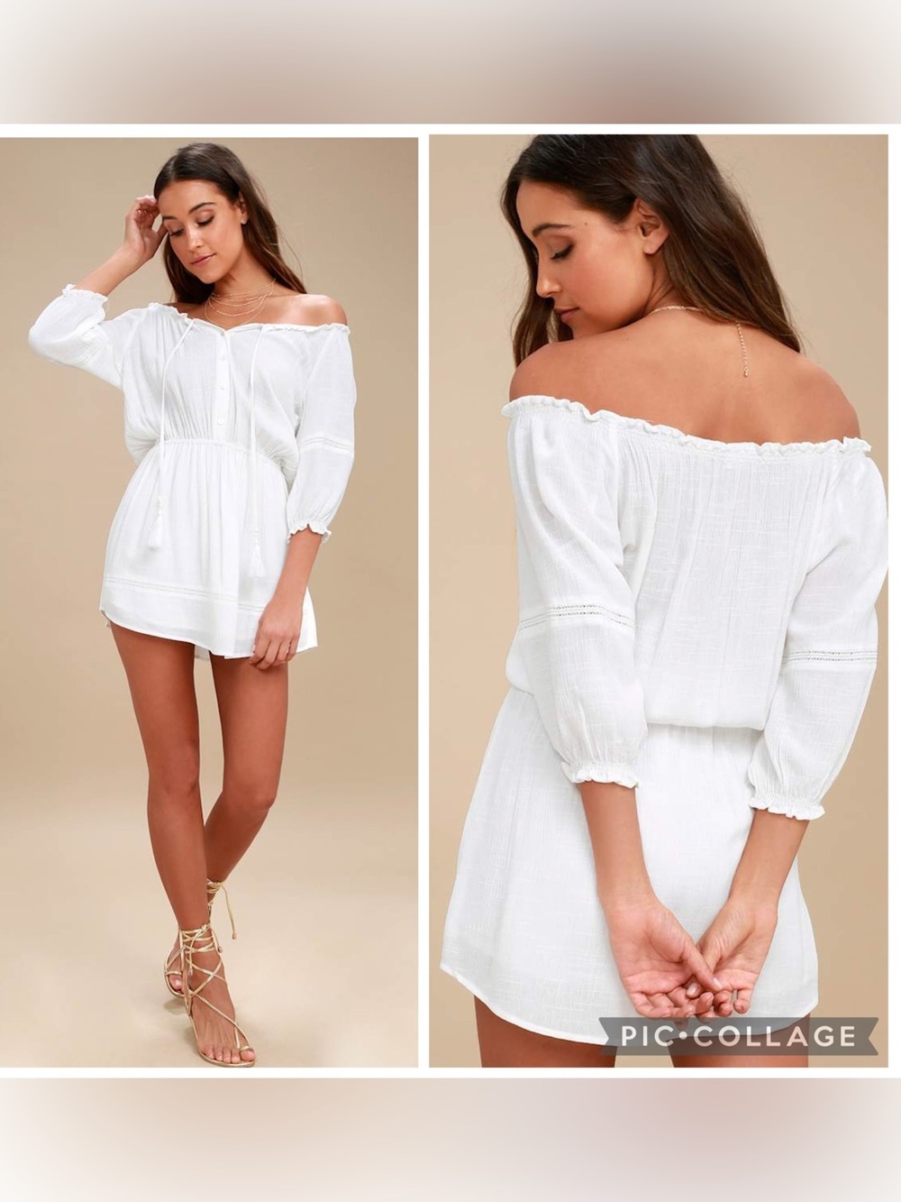 Lulus Zappa White Off Shoulder Boho Tassel Tie Mini Dress Size S